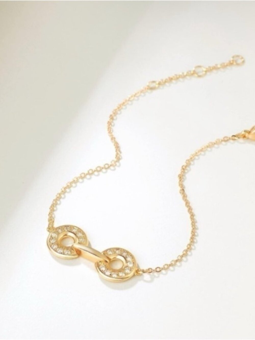 14k Gold Plated Cubic Zirconia Hoop Chain Bracelet